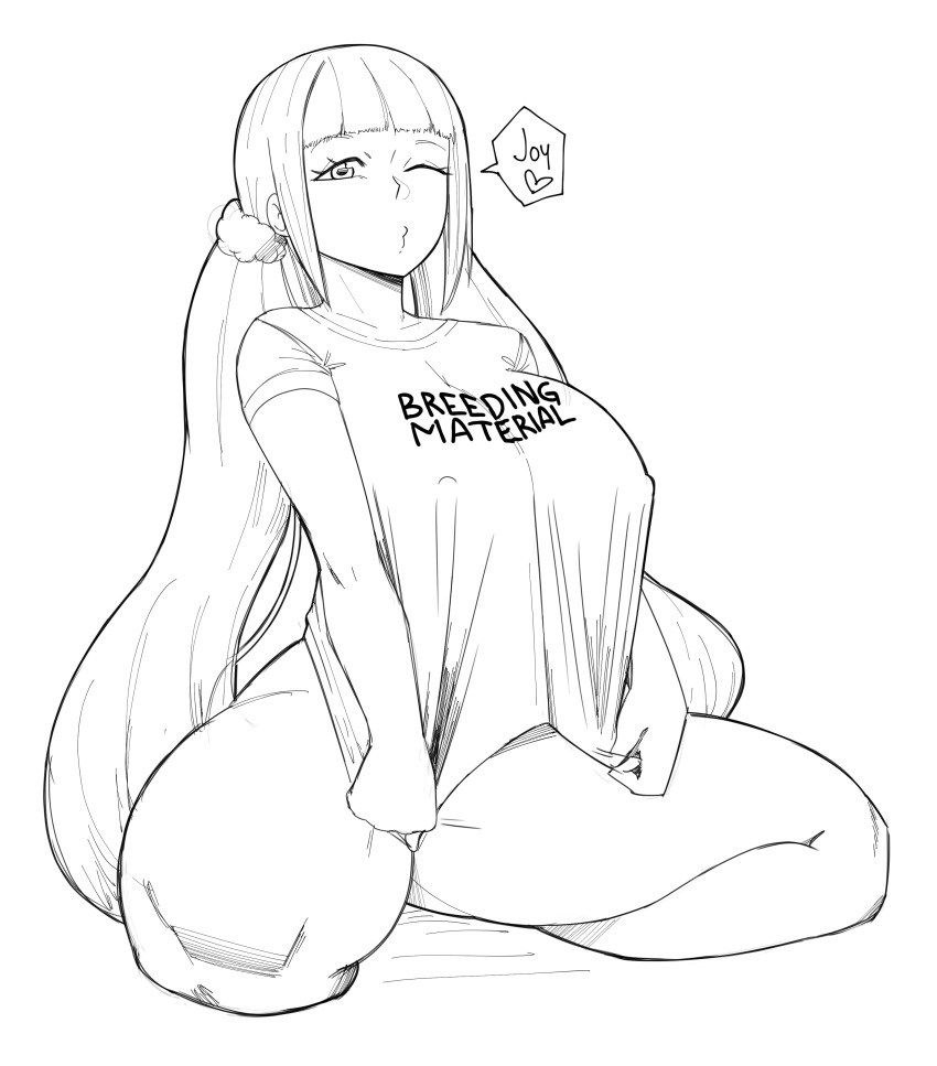 1girls danganronpa danganronpa_v3 female female_only harukawa_maki joylewds large_breasts line_art naked_shirt nipple_bulge solo squatting straight_hair thighs wink