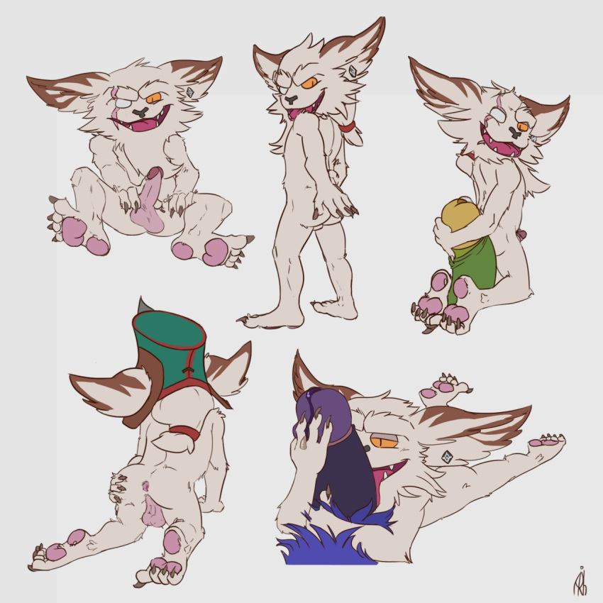 anthro anus archiblender balls blind_eye claws furry kled league_of_legends male male_only open_mouth orange_sclera pawpads piercing scar sharp_teeth size_difference yordle