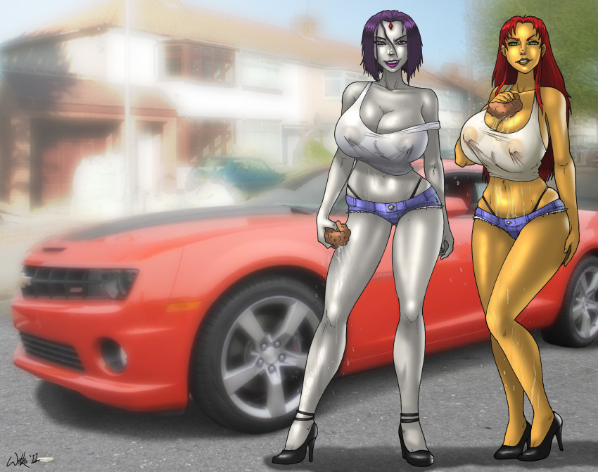 2011 2girls 4k 5:4_aspect_ratio absurd_res alternate_breast_size artist_name bedroom_eyes big_breasts black_highheels braless breasts car car_wash cartoon_network cleavage crop_top curvaceous curvy curvy_body curvy_female curvy_figure cutoffs dc dc_comics denim denim_clothing detailed_background digital_media duo female female_only fingers furaffinity glistening_breasts glistening_hair glistening_skin gold_body gold_skin green_eyes grey_body grey_skin hi_res high_heels huge_breasts koriand'r long_hair long_hair_female long_red_hair long_taglist looking_at_viewer magenta_eyes multiple_girls nipples no_bra_under_clothes outside paheal purple_eyes purple_eyes_female purple_hair purple_hair_female questionable rachel_roth raven_(dc) red_car red_hair red_hair_female see-through_shirt shiny_arms shiny_body shiny_legs short_hair short_hair_female short_purple_hair signature smile smooth_skin sponge standing starfire teen_titans thick_thighs thong toonami uncensored_breasts visible_teeth voluptuous water wet wet_clothes wet_shirt wet_skin wide_hips wilko