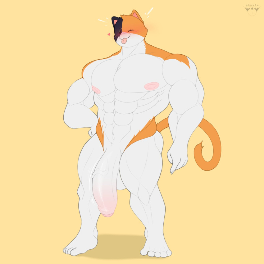 :3 abs anthro big_balls big_nipples big_penis breasts calico_cat cat_ears cat_humanoid chest feline feline_humanoid fortnite furry furry_only genitals male male_focus male_only mammal mammal_humanoid meowscles_(fortnite) multicolored_body multicolored_fur muscles muscular_male nipples pecs solo solo_focus solo_male tail tongue_out yamwamm