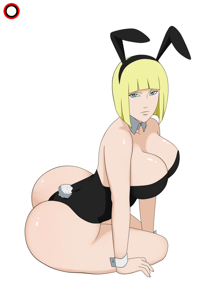 1girls animal_ears ass big_ass black_background blonde_hair blue_eyes bob_cut breasts bunny_ears bunny_tail bunnysuit cristalmanor dat_ass detached_collar detached_sleeves fake_animal_ears fake_tail female female_only huge_ass huge_breasts leotard looking_at_viewer mature mature_woman mostly_nude naruto naruto_shippuden revealing_clothes samui simple_background sitting solo solo_female solo_focus strapless_leotard tight_clothing