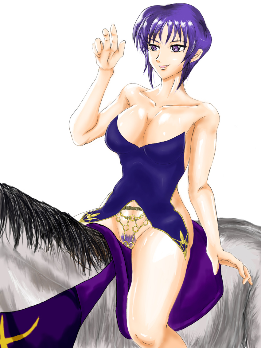 1girls alternate_version_available bare_arms bare_legs bare_shoulders bare_thighs bottomless breasts cleavage collarbone female female_only female_pubic_hair fire_emblem fire_emblem:_the_blazing_blade horse horseback_riding large_breasts legs morison_no.1 nintendo open_mouth pubic_hair purple_eyes purple_hair riding smile solo thighs ursula_(fire_emblem) villain white_background