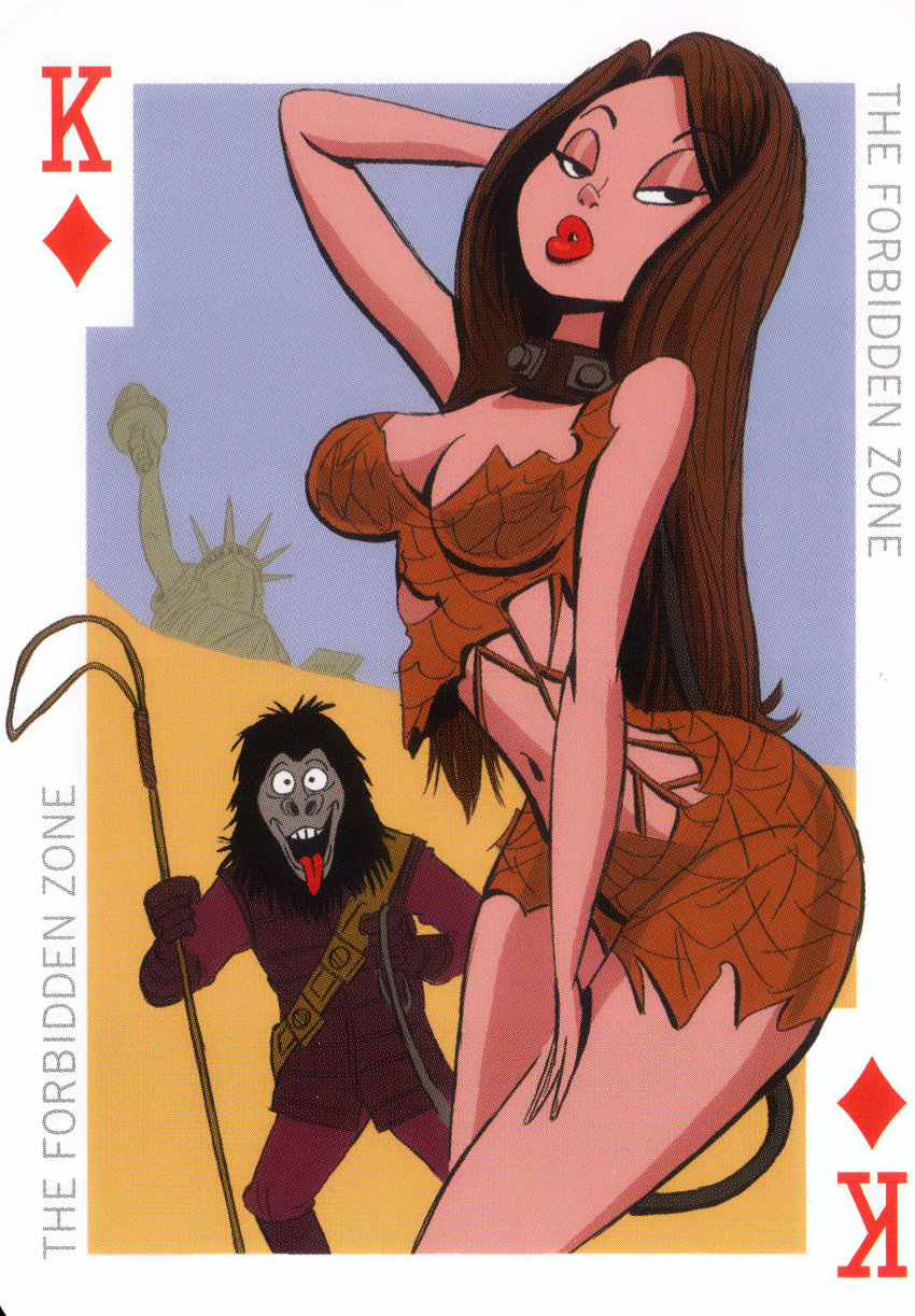 1boy 1girls 54_international_cuties ape barbarian big_lips bill_presing brown_hair drooling female horny_male human light-skinned_female light_skin male nova_(planet_of_the_apes) parody pinup planet_of_the_apes playing_card prisoner skimpy skimpy_bodysuit skimpy_clothes skimpy_outfit slave slave_collar slavegirl tongue_out torn_bodysuit torn_clothes torn_clothing