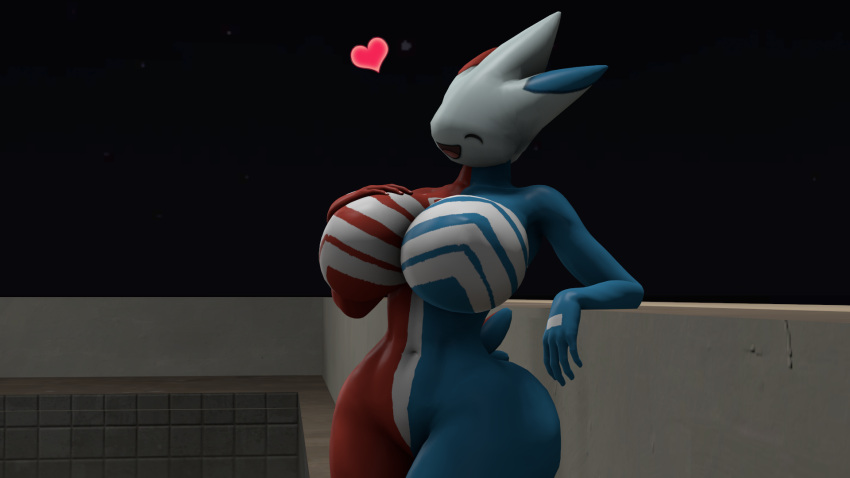 16:9 2021 3d_(artwork) anthro arm_support barely_visible_genitalia barely_visible_pussy big_breasts blue_body breasts digital_media_(artwork) featureless_breasts female genitals hand_on_breast happy heart hi_res leaning_on_elbow nintendo no_nipples open_mouth pokémon_(species) pokemon pokesymbiote pussy red_body smile solo source_filmmaker symbiote togekiss video_games white_body white_skin widescreen