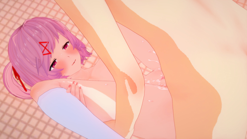 1boy 1girls 3d cum doki_doki_literature_club female human koikatsu male natsuki_(doki_doki_literature_club) pink_hair sex shimo vaginal_penetration