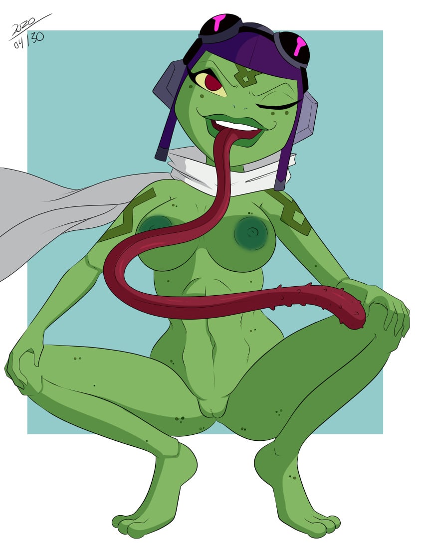 1girls alien alien_girl alien_humanoid attea ben_10 ben_10_omniverse breasts bunbunmuffinart cartoon_network female female_only frog frog_girl green_body green_lips green_skin incursean long_tongue plump_lips pussy red_eyes scarf yellow_sclera