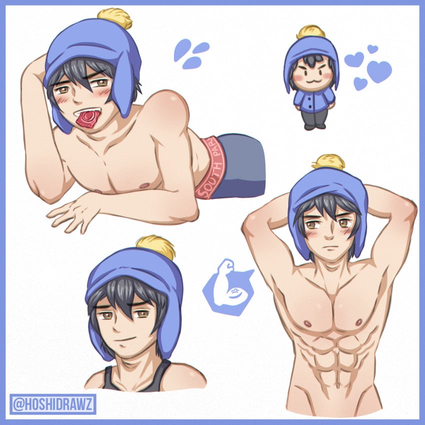 abs arms_behind_head arms_up boxers colored condom condom_in_mouth condom_wrapper craig_tucker hat hoshiart hoshidrawz male male_focus male_only nipples shirtless smirk south_park tank_top underwear yaoi