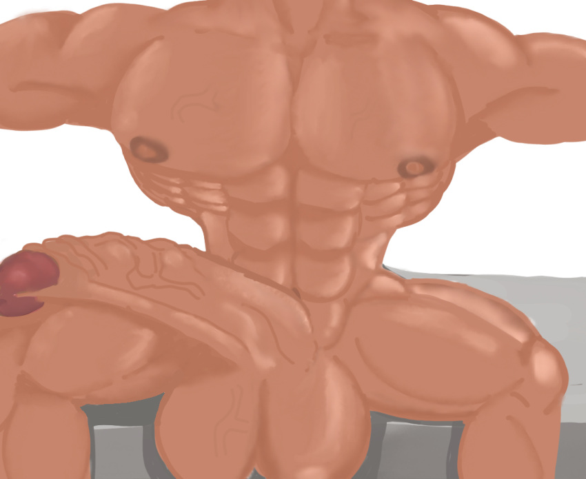 1boy abs balls bara big_balls big_breasts big_penis kaique1 male male_focus male_only muscle muscular muscular_male penis seated solo solo_focus tanned tanned_male tanned_skin