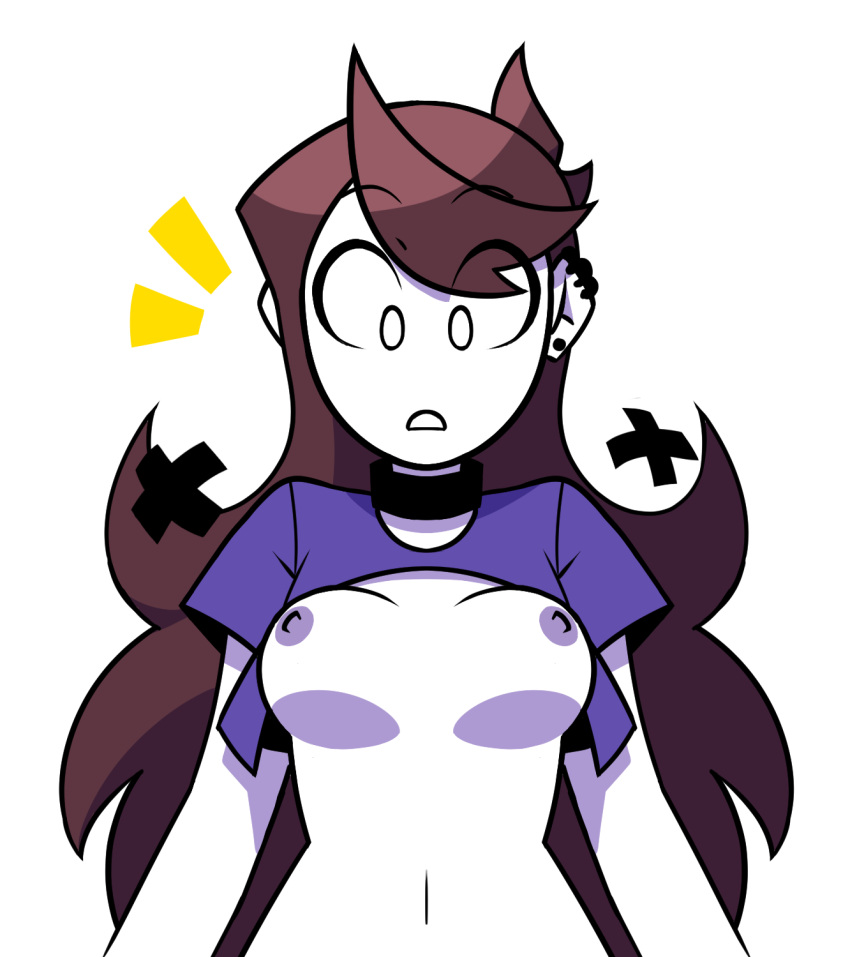 breasts brown_hair jaiden jaiden_animations jaidenanimations pasties pasties_removed shirt_lift tagme white_background youtube youtuber