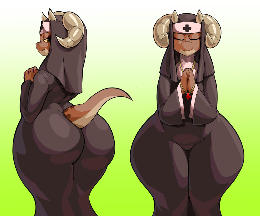 arkman ass big_butt bottom_heavy con_artist dragon female huge_ass kobold large_ass nun piko_(simplifypm) shortstack small_breasts solo