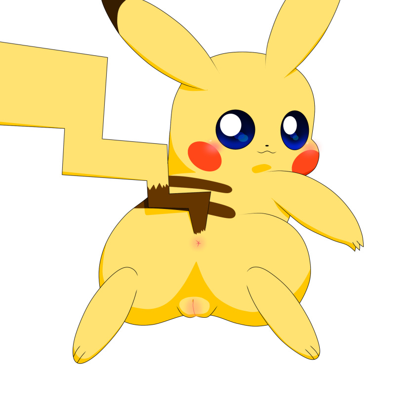 :3 anus blue_eyes blush female feral fur furry furry_only genitals hi_res holeymole looking_back nintendo pikachu pokémon_(species) pokemon pussy raised_tail simple_background solo tail video_games white_background