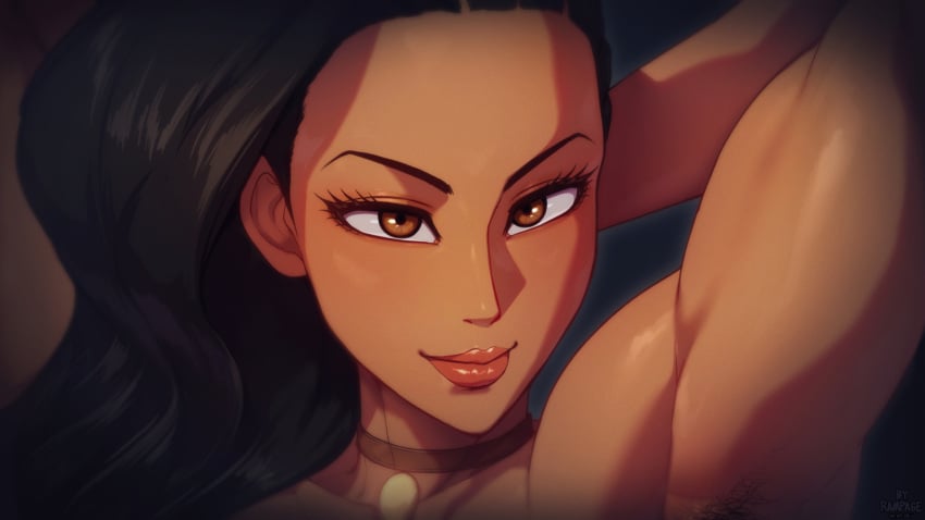 2d armpit armpit_fetish armpit_hair armpits arms_up athletic athletic_female biceps black_hair brazilian brazilian_female brown_eyes capcom choker female female_armpit_hair female_focus female_only hairy_armpits laura_matsuda long_hair makeup rampage0118 street_fighter tagme