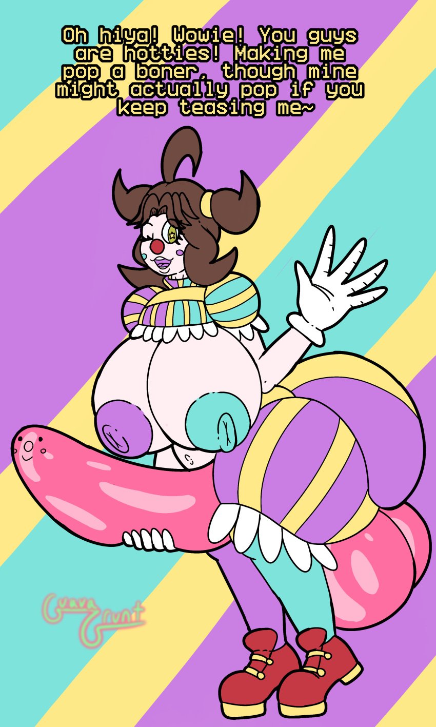 1futa 2d ahoge balloon balloon_balls balloon_fetish balloon_penis big_ass big_balls big_breasts big_penis blue_nipples brown_hair clown clown_costume clown_girl clown_nose commission dialogue different_colored_nipples english_text futa_focus futa_only futanari green_eyes guavagrunt holding_penis huge_ass huge_balls huge_breasts huge_cock intersex mostly_nude mostly_nude_futa one_eye_closed original_character pose purple_nipples simple_background speech star_pupils text thick_thighs thighs tied_hair waving waving_at_viewer white_skin wink winking_at_viewer