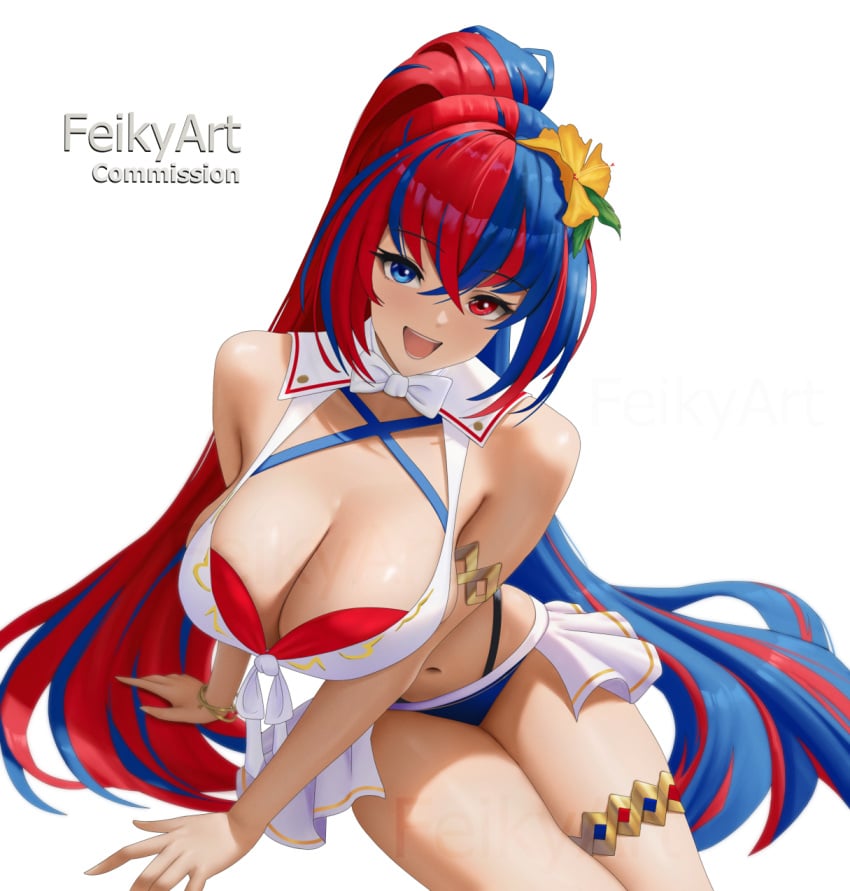 1girls alear_(fire_emblem) alear_(fire_emblem)_(female) bare_legs big_breasts bikini blue_and_red_hair cleavage feikyart fire_emblem fire_emblem_engage heterochromia intelligent_systems nintendo pin_up tagme