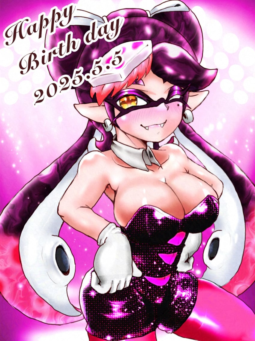 1girls 2025 breasts callie_(splatoon) cleavage detached_collar earrings gloves inkling inkling_girl large_breasts long_hair looking_at_viewer mazuo917 mole mole_under_eye nintendo one_eye_closed pointy_ears solo solo_female solo_focus splatoon tentacle_hair two_tone_hair white_gloves wink winking_at_viewer yellow_eyes