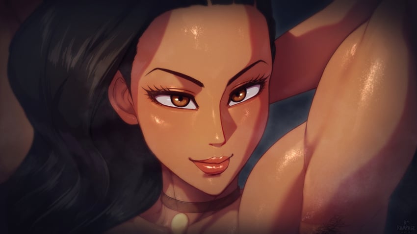 2d armpit armpit_fetish armpit_hair armpits arms_up athletic athletic_female biceps black_hair brazilian brazilian_female brown_eyes capcom choker female female_armpit_hair female_focus female_only hairy_armpits laura_matsuda long_hair makeup rampage0118 street_fighter tagme