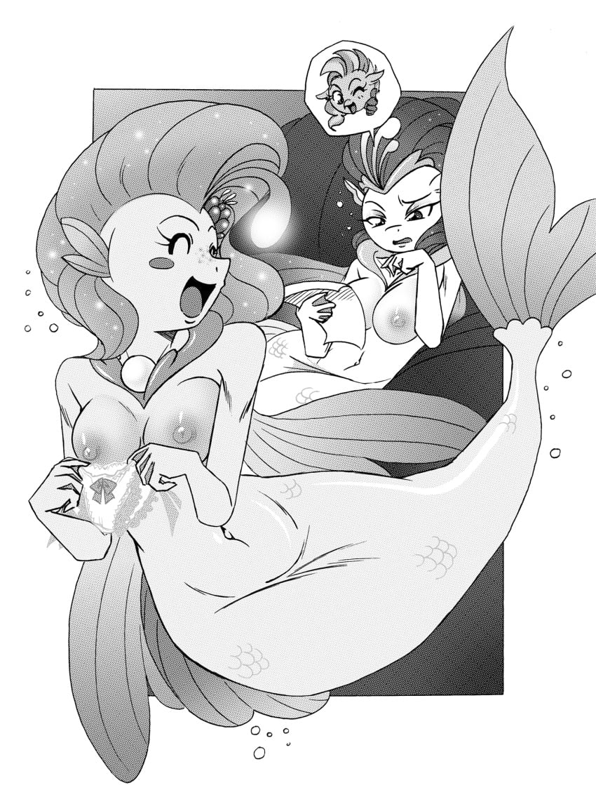 anthro big_breasts boastudio breasts clothing daughter derpibooru derpibooru_link equid female friendship_is_magic hi_res mammal marine milf monochrome mother mother_and_child mother_and_daughter my_little_pony my_little_pony:_the_movie_(2017) nipples panties paper parent parent_and_child princess_skystar_(mlp) queen_novo_(mlp) silverstream_(mlp) underwear