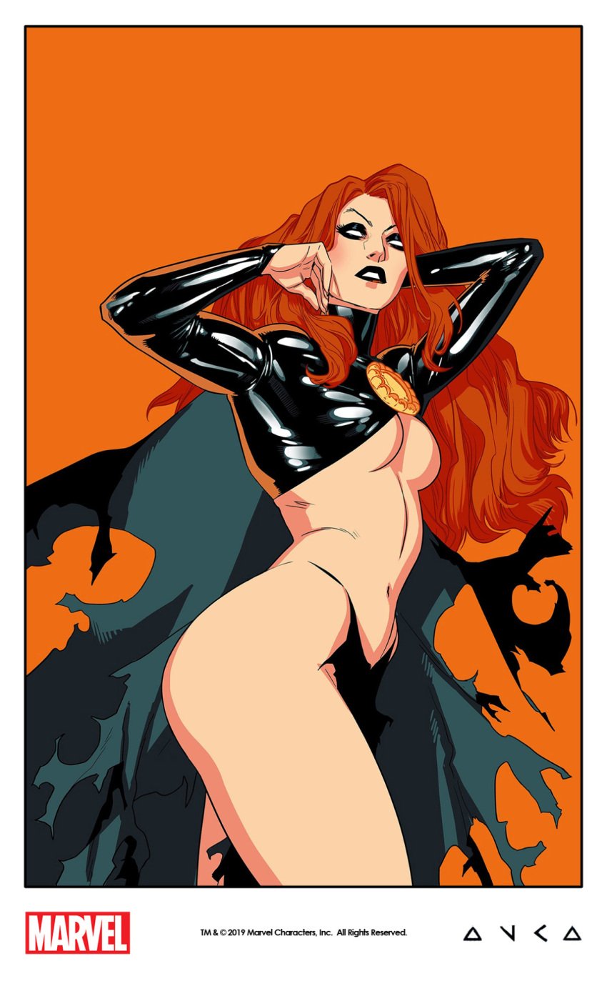 1girls 2019 black_lipstick eyeshadow female female_only goblin_queen_(x-men) human human_only light-skinned_female light_skin loincloth long_hair madelyne_pryor marvel marvel_comics official_art red_hair revealing_clothes thick_thighs torn_cape underboob white_eyes wide_hips x-men