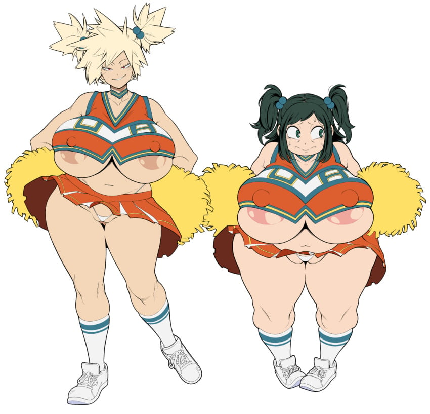 2022 2girls bbw big_areola big_breasts big_nipples bunkwizard cheerleader_uniform chubby chubby_female embarrassed erect_nipples_under_clothes exposed_panties female_only green_eyes green_hair huge_breasts inko_midoriya light-skinned_female light_skin mature_female milf mitsuki_bakugou mother multiple_girls my_hero_academia nipple_bulge nipples panties plump pom_poms shortstack simple_background skirt thick_thighs tight_clothing twintails underboob venus_body voluptuous white_background white_panties wide_hips