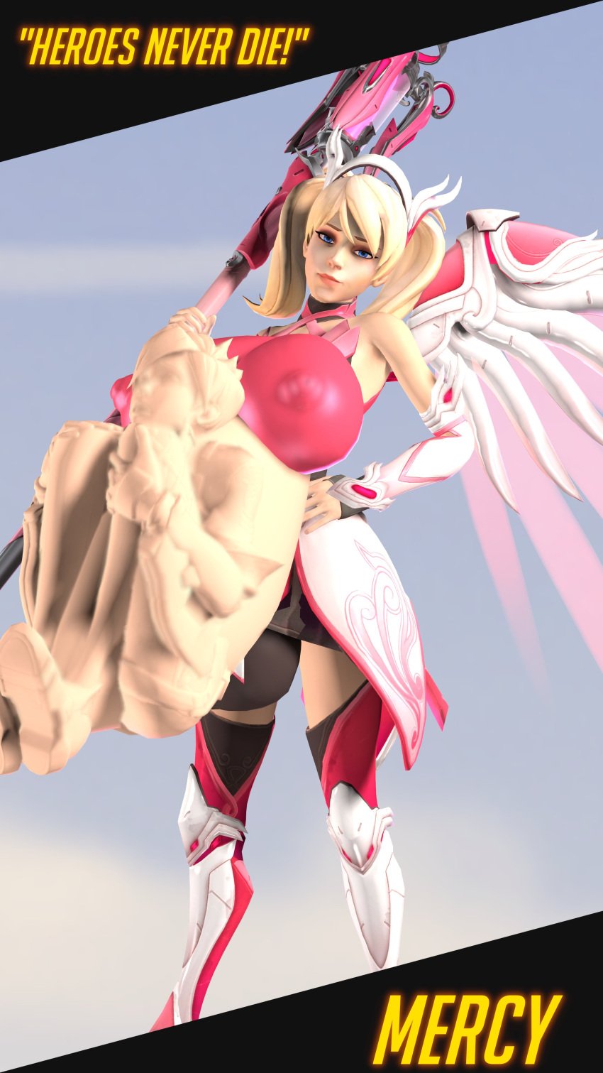 3d belly belly_bulge big_belly big_breasts blonde_hair breasts large_breasts mercy nipple_bulge overwatch same_size_vore shannonthefempyro vore