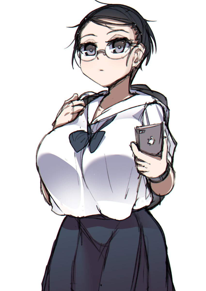 1girls big_breasts breasts curvaceous curvy curvy_body curvy_female curvy_figure curvy_hips emotionless expressionless female female_focus female_only glasses huge_breasts kannovaku large_breasts nong_waan round_glasses school_uniform schoolgirl schoolgirl_uniform slim_waist smartphone solo solo_female thick_thighs thighs ukavonnak voluptuous wide_hips