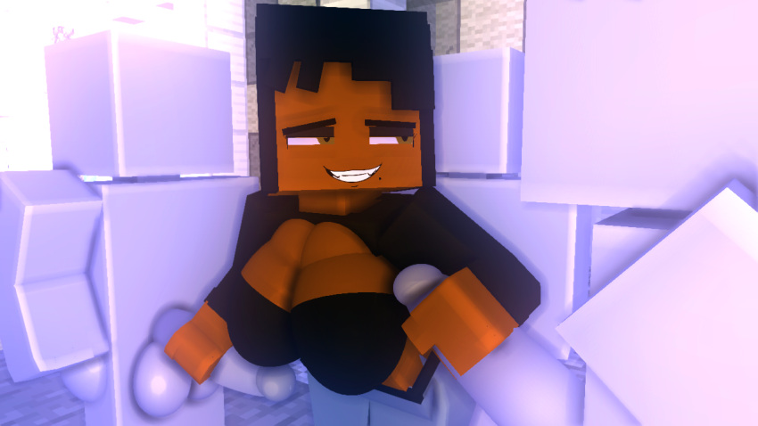 ass ass_focus black_hair black_skin cock cock_hungry dark-skinned_female ebony_(oc) grabbing_penis leggings mine-imator minecraft penis penis_grab penis_out ponytail pre_sex public sloppymr34_(artist)