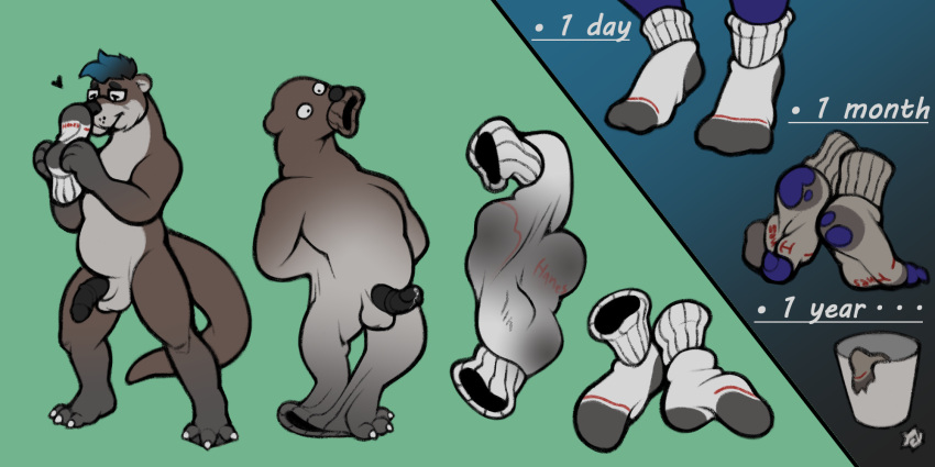 anthro clothing dirty_feet discarded_clothing duo erection fetishame footwear gordon_the_otter hi_res league_of_legends male male/male riot_games sniffing_clothes socks torn_clothing transformation trash_can video_games