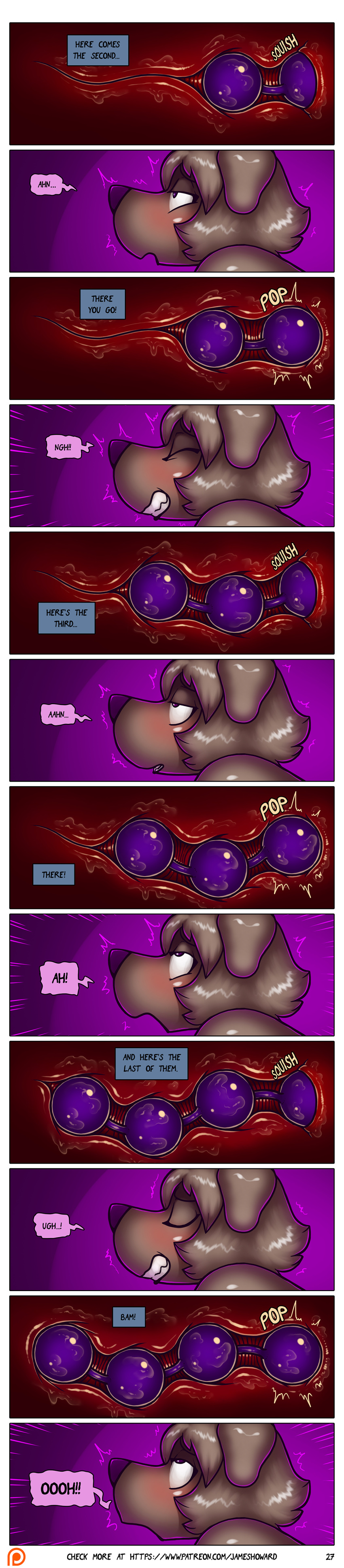 1girls absurd_res anal_beads anthro canid canine canis comic dialogue domestic_dog english_text female female_focus female_only hi_res internal james_howard jill_(james_howard) long_image male male/female mammal page_27 patreon sex_toy solo solo_focus straight tall_image