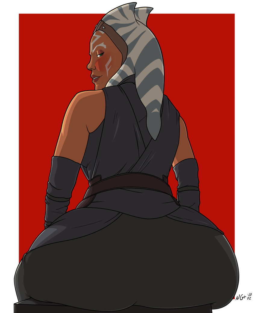 1girls 2022 ahsoka_tano alien alien_girl ass big_ass female female_only fully_clothed green_eyes newgainsplus orange_skin solo solo_female star_wars star_wars:_the_clone_wars star_wars_rebels text togruta