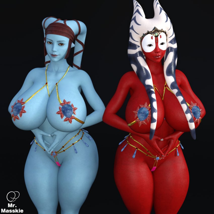 2girls aayla_secura alien alien_girl athletic athletic_female big_breasts blue-skinned_female blue_body blue_skin breasts breasts_bigger_than_head busty cleavage curvaceous curvy eyebrows eyelashes eyes female female_focus female_only fit fit_female hips hourglass_figure huge_breasts humanoid jedi jedi_knight jedi_master large_breasts legs light-skinned_female light_skin lips mrmasskie multiple_girls red-skinned_female red_body red_skin shaak_ti star_wars thick thick_legs thick_thighs thighs togruta top_heavy twi'lek upper_body voluptuous waist wide_hips