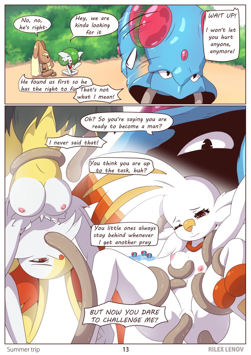 4girls ass braixen breasts comic english_text female furry gardevoir green_hair interspecies lopunny male_pokemon/female_pokemon nintendo nipples open_mouth oral page_13 penetration pokémon_(species) pokemon pokemon_(species) pussy restrained right_to_left rilex_lenov scorbunny sex spread_legs summer_trip_(comic) suspension tentacle tentacool tentacruel vaginal_penetration