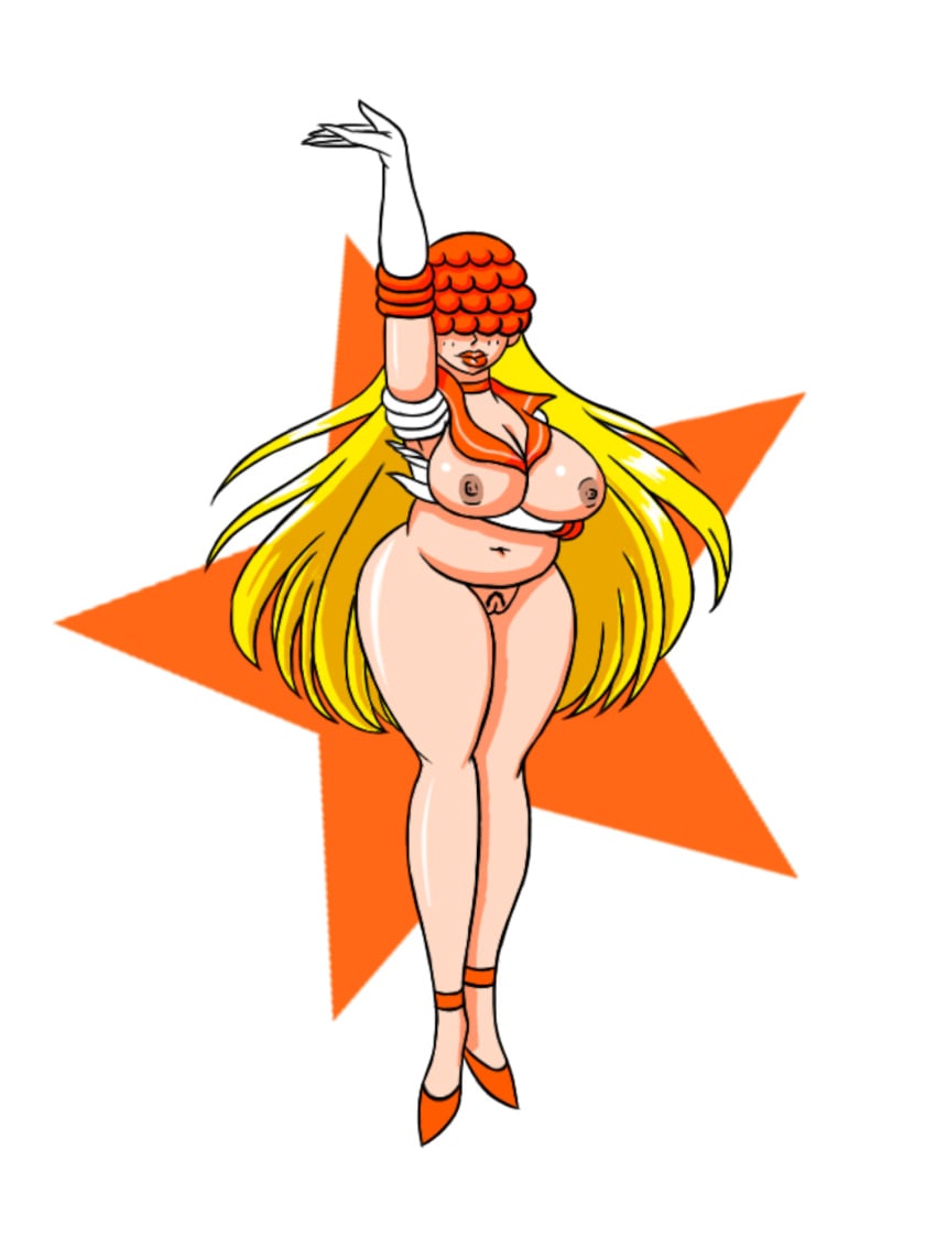 belly bishoujo_senshi_sailor_moon blonde_hair breasts chubby covered_eyes flashpoint_gear_(artist) hard_nipples high_heels huge_breasts large_breasts minako_aino nipples public_domain pussy sailor_venus simple_background venus_body venus_of_willendorf