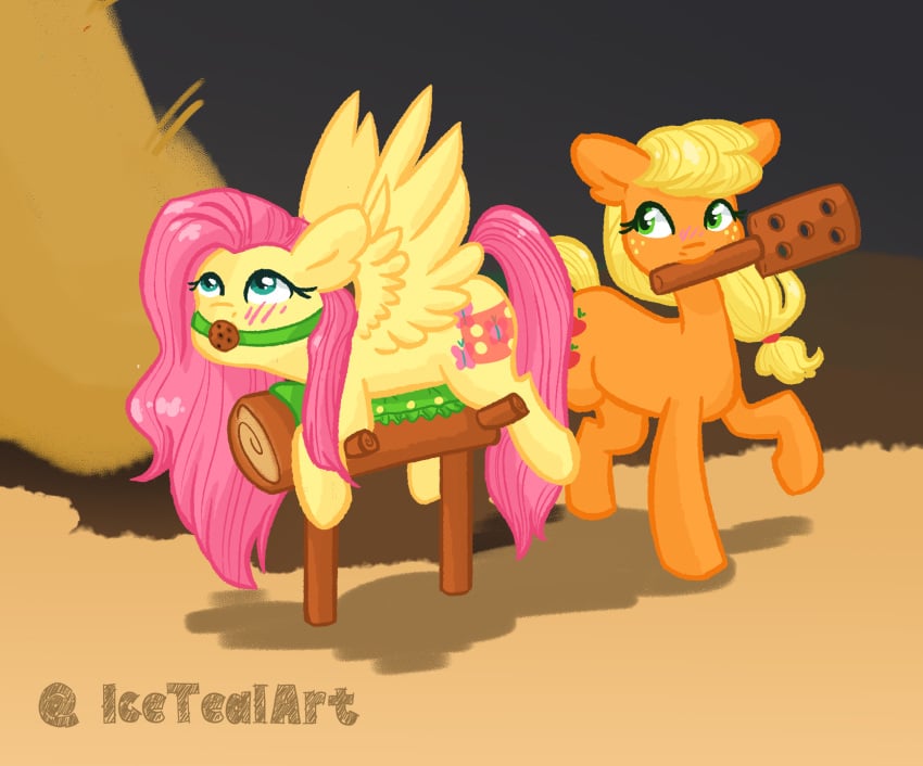 2girls ball_gag blonde_hair blush duo earth equid equine female female/female feral freckles friendship_is_magic fur gag gagged green_eyes hair hasbro hi_res horse icetealart mammal my_little_pony orange_body orange_fur paddle pegasus pink_hair pink_tail pony spanking teal_eyes wings yellow_body yellow_fur yellow_tail