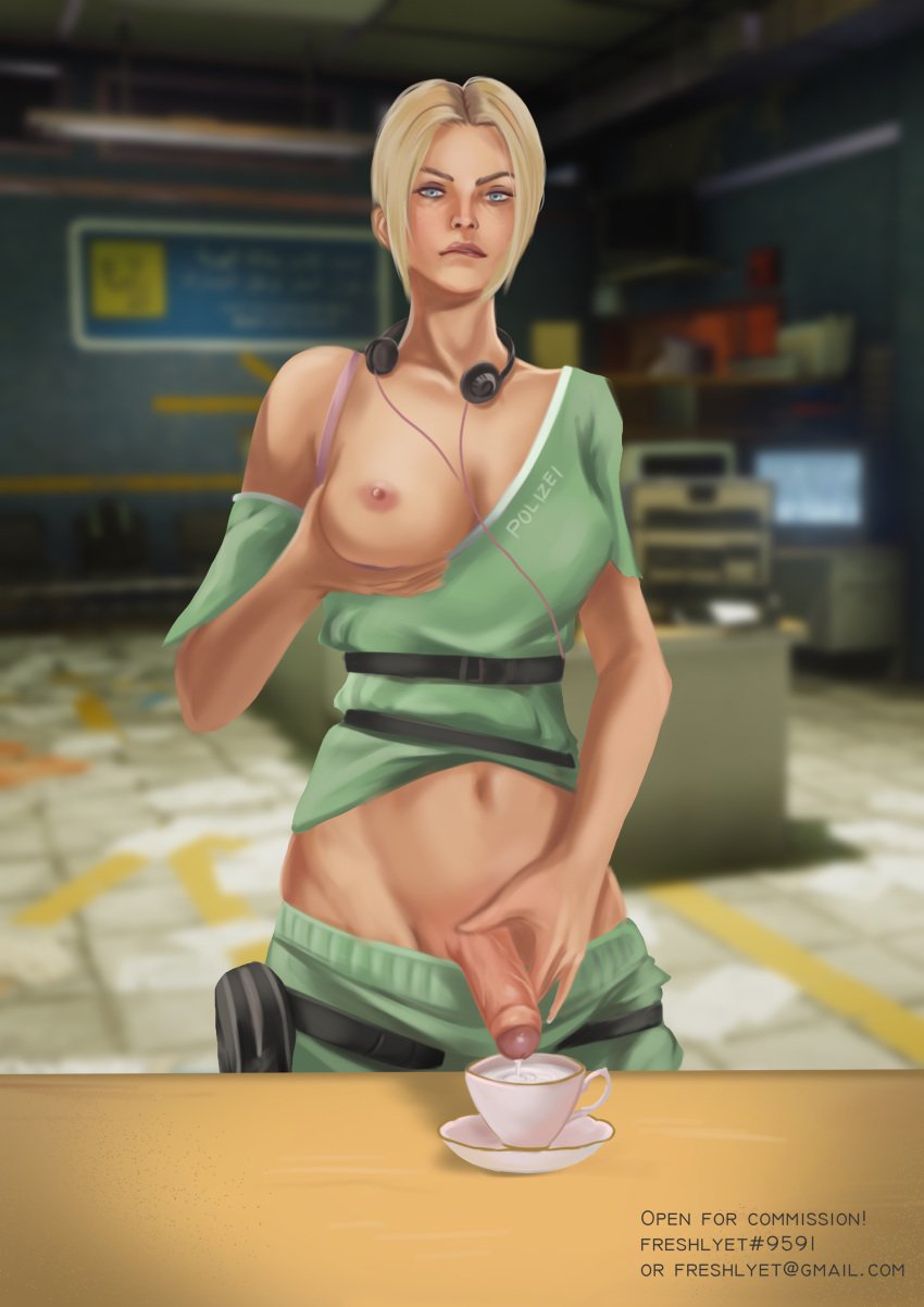 1futa blonde_hair blue_eyes breasts clothed clothing cum cum_drip cum_in_container cum_in_cup cumming cup erection exposed_breasts fit fit_female freshlyet futa_only futanari grabbing_own_breast human iq_(rainbow_six) light-skinned_futanari light_skin masturbation partially_clothed penis rainbow_six rainbow_six_siege self_upload solo sportswear standing uncut