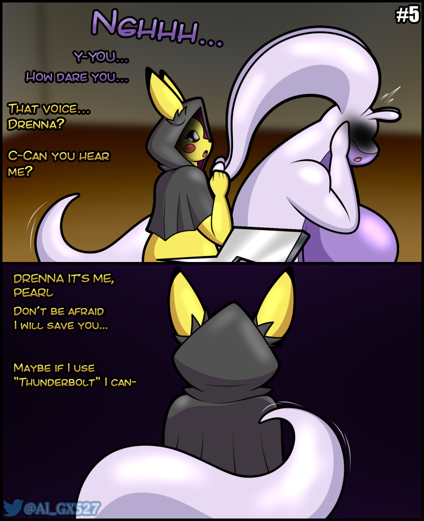 age_difference al_gx big_breasts breasts casual_nudity chubby_female clothed clothing comic duo english_text female female/female female_only furry goodra hood larger_female mature_female melee_weapon nintendo opal_(al_gx) page_5 pikachu pokémon_(species) pokemon pokemon_(species) pokemorph polearm purple_body scythe size_difference text thick_thighs video_games weapon wide_hips yellow_body yuri