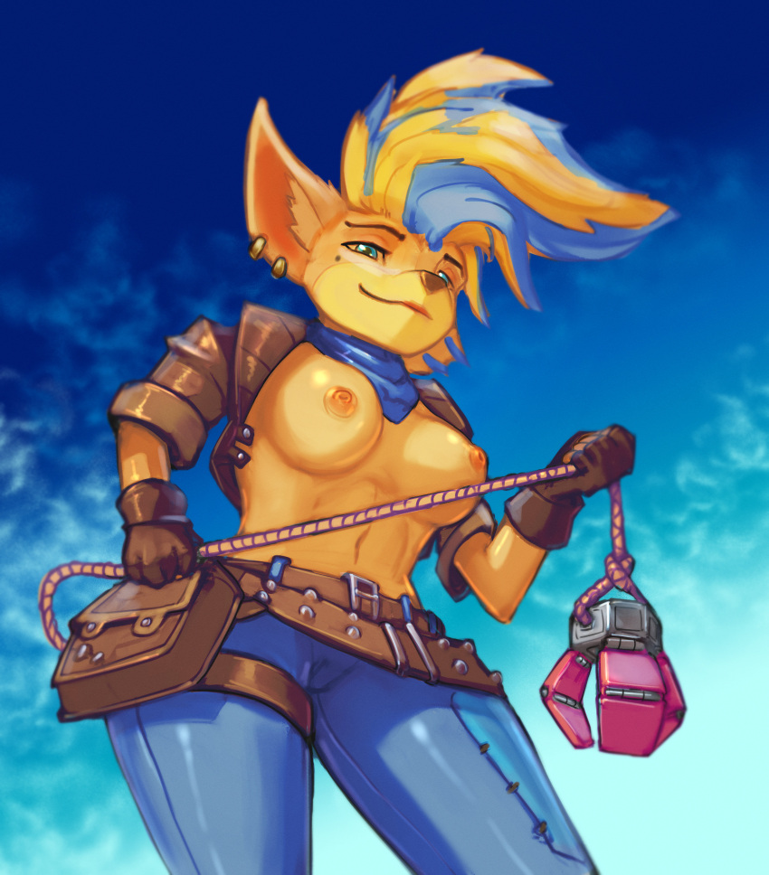 anthro breasts crash_(series) jeans nipples pirate_tawna rainset tawna_bandicoot tawna_bandicoot_(crash_4)