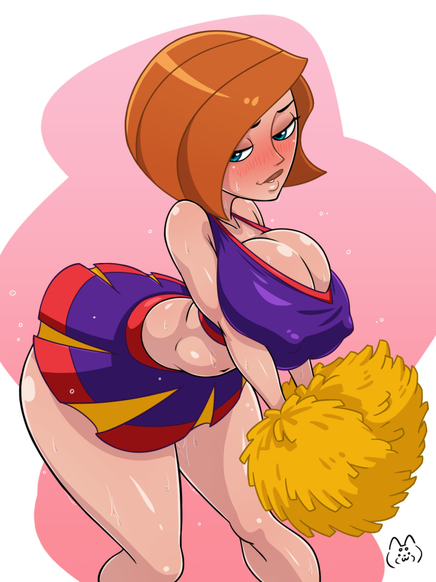 1girls ann_possible big_breasts blue_eyes blush breasts breasts_pressed_together cartoon_milf cheerleader_uniform cleavage clothed_female disney disney_channel erect_nipples erection_under_clothes female female_focus female_only highres kim_possible light-skinned_female light_skin mature_female milf mother nipple_bulge saro solo solo_female solo_focus standing thick_thighs tight_clothing voluptuous wide_hips