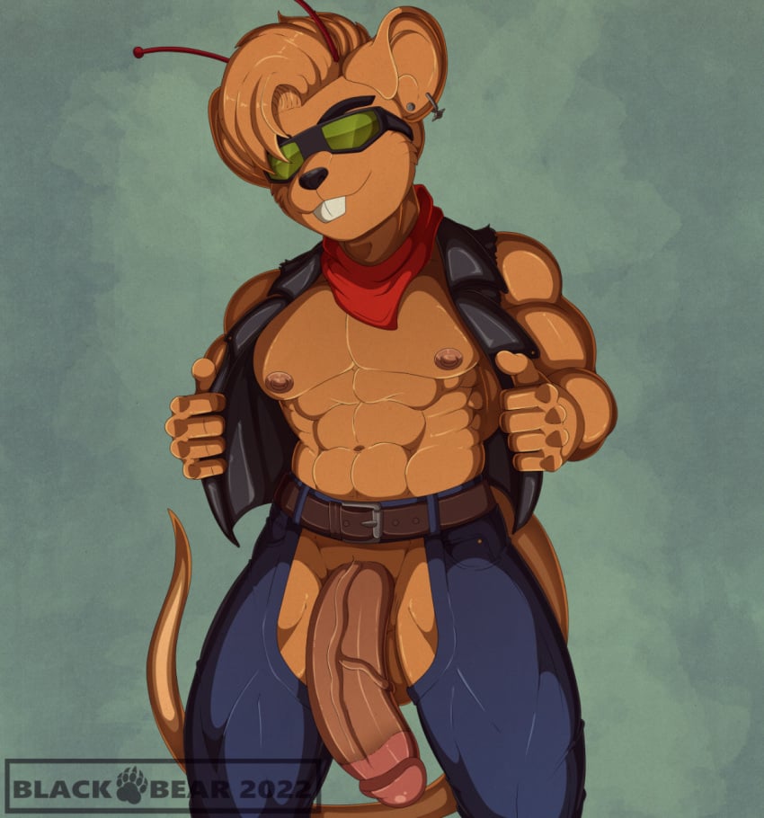 1boy abs anthro anthro_only assless_chaps balls bandana belt big_balls big_ears big_penis biker_mice_from_mars blackbear buckteeth chains clothing ear_piercing ear_ring eyewear fur furry furry_only gay genitals glasses hi_res humanoid_genitalia humanoid_penis male male_only mammal mouse murid murine muscles muscular muscular_anthro muscular_male nipples partial_nudity penis piercing rodent solo solo_focus solo_male tail throttle_(bmfm) topwear veiny_penis