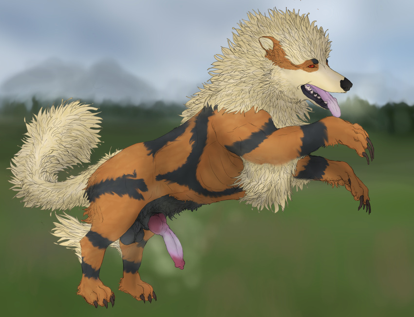 absurd_res anatomically_correct anatomically_correct_genitalia anatomically_correct_penis animal_genitalia animal_penis arcanine canid canine canine_penis canis domestic_dog feral fur genitals hi_res knot landscape male mammal muscular muscular_feral musk musk_clouds nintendo penis pokemon pokemon_(species) smoke smoke_from_mouth solo svevato video_games