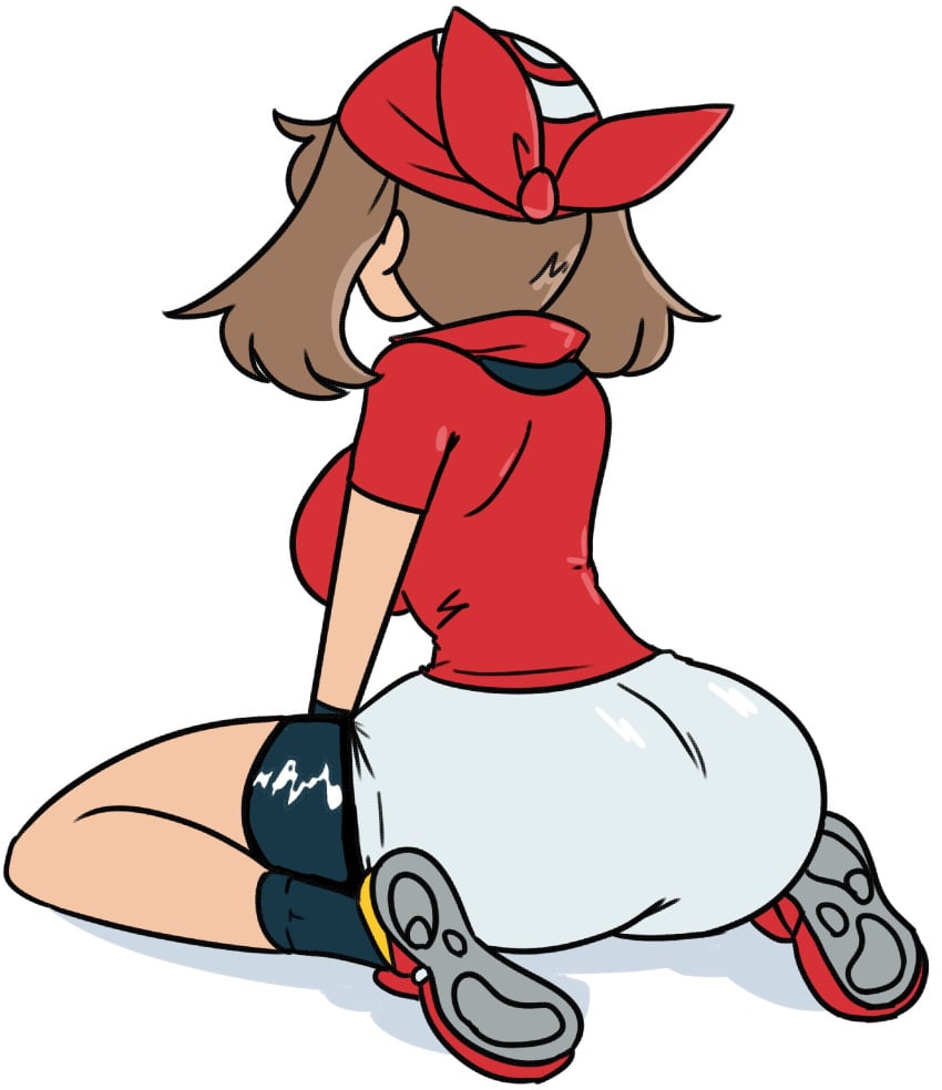 1girls 2022 absurd_res alternate_breast_size ass bandana big_ass bike_shorts breasts brown_hair bubble_butt clothed clothing dat_ass facing_away female female_only full_body hat highres huge_ass human jpeg kneeling large_breasts may_(pokemon) nintendo pencil_skirt pokemon pokemon_rse red_bandana red_shirt shadow shirt shoes shorts shorts_under_skirt silenttandem simple_background sitting skirt socks solo wariza white_background