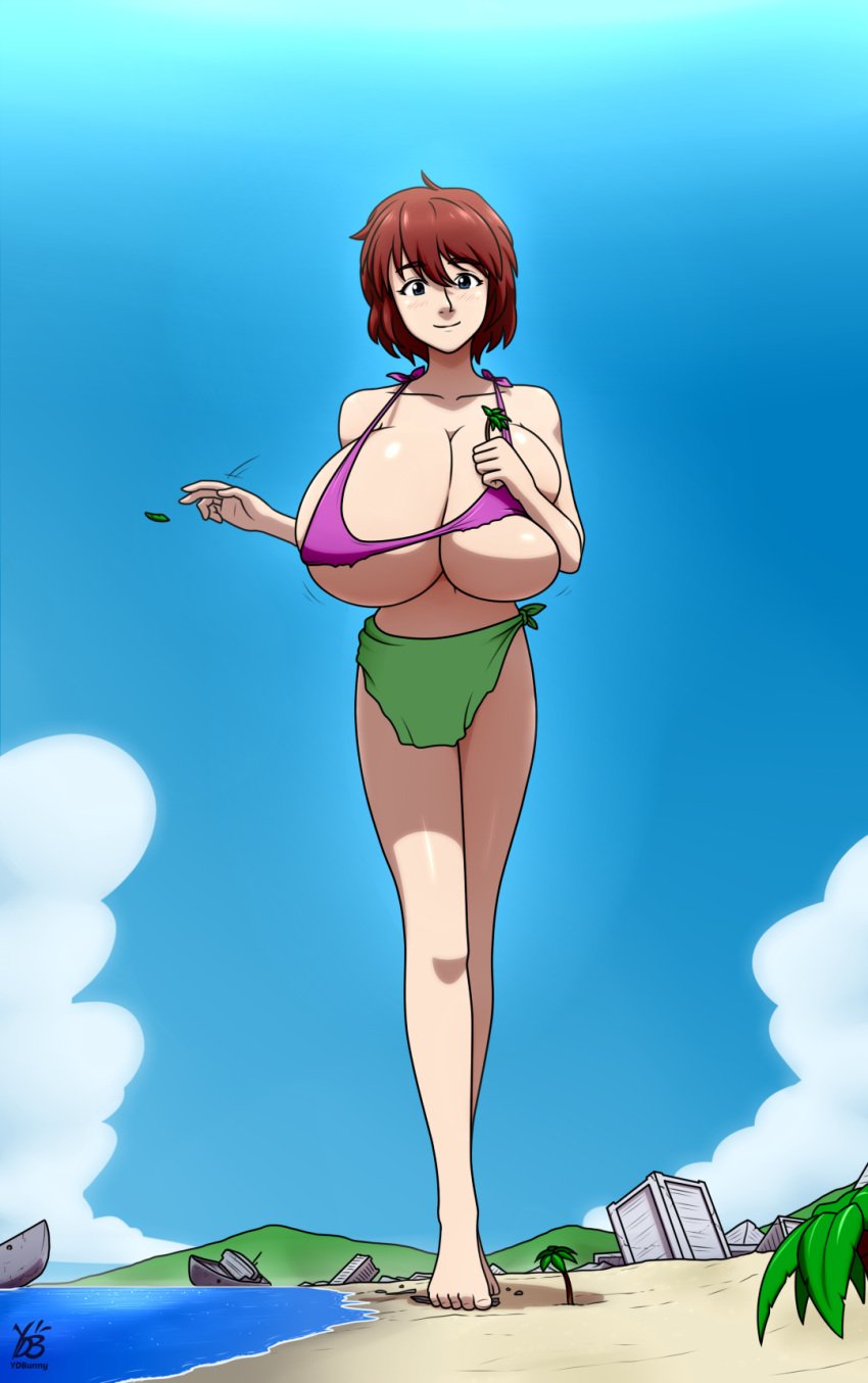 1girls big_breasts breasts brown_hair clothing female giantess gigantic_breasts huge_breasts human large_breasts light-skinned_female light_skin mana_kirishima neon_genesis_evangelion red_hair short_hair solo solo_female tagme ydbunny