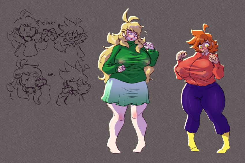 a_hat_in_time aspenofsimpcon blonde_hair blue_eyes blush brown_hair clothing duo freckles huge_breasts long_hair milf milfification potion prince_(ahit) queen_vanessa queen_vanessa_(ahit) rule_63 short_hair surprised thick_thighs transformation wide_hips yellow_eyes