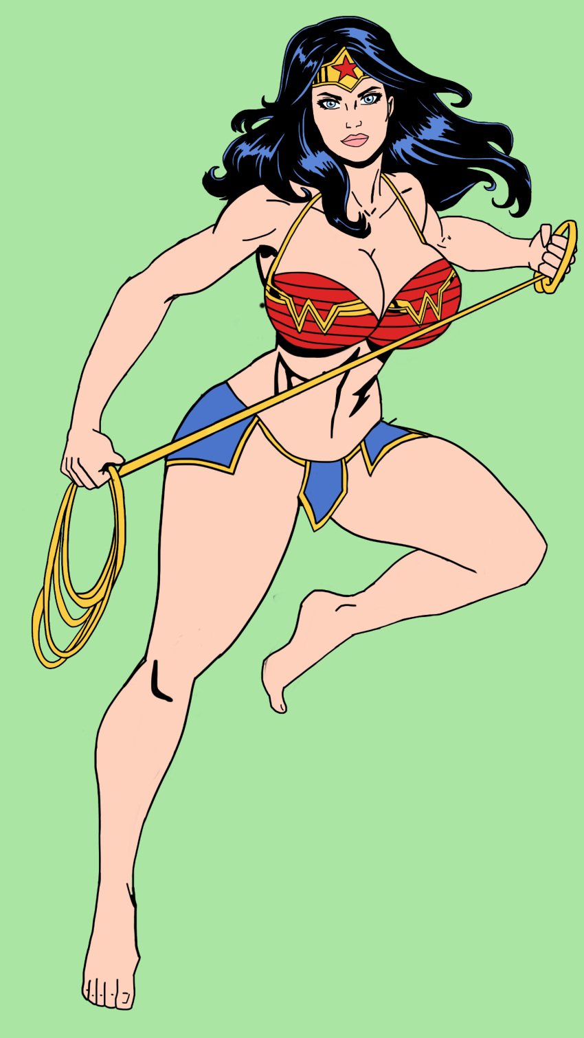 1girls 2d 2d_(artwork) armored_dress bikini black_hair blue_eyes comic dc dc_comics diana_prince drawingthings12 female female_only fully_clothed green_background lasso lasso_of_truth looking_at_viewer skirt solo superheroine tiara wonder_woman wonder_woman_(series)