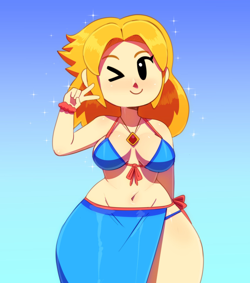 big_breasts link's_awakening marin peace_sign somescrub swimsuit tagme the_legend_of_zelda thong