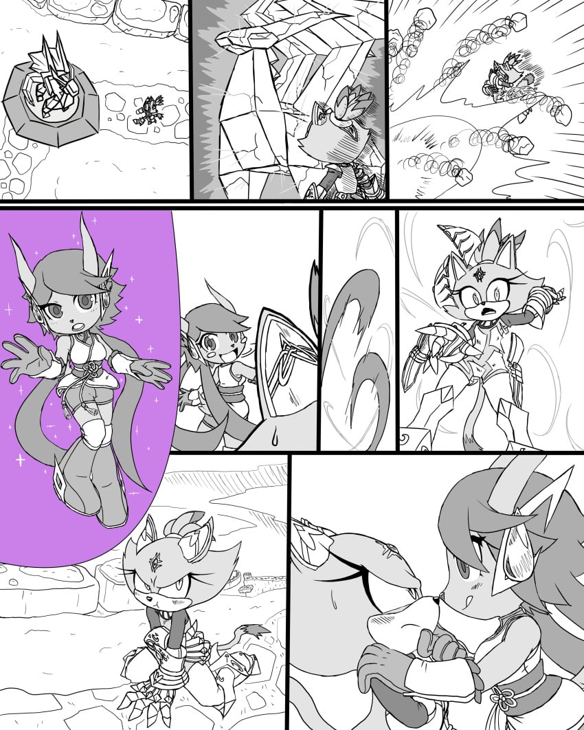 2girls absurd_res anthro anthro_only armor blaze_the_cat boots breasts chinese_clothes comic defeated dragon_girl dress eyelashes eyeliner female female_only fight freedom_planet furry furry_only gloves hb_lint heels hi_res high_heels horn hug lingerie long_hair makeup medium_breasts medium_hair monochrome ponytail sash_lilac sega shorts sir_percival_(sonic_and_the_black_knight) small_breasts sonic_(series) sonic_and_the_black_knight sonic_the_hedgehog_(series) stockings sweat tail yuri