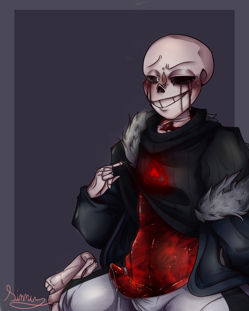 1boy 2d alternate_universe animated_skeleton artist_signature cum_drip ectobody ectopenis ectoplasm fan_character humanoid killer_sans killertale male male_only penis_out red_body red_penis sans sans_au self_upload shirt_up sinner0w0 skeleton smirk solo tagme undertale_(series) undertale_au