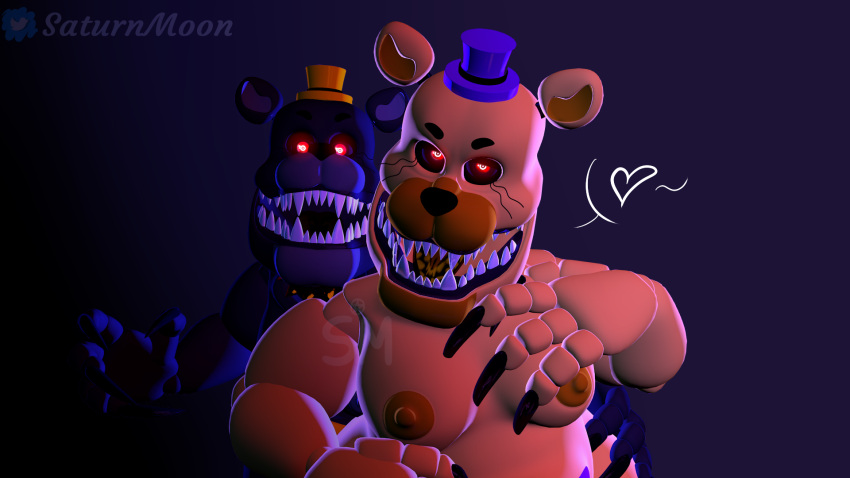 3d bear big_belly big_breasts black_eyes black_fur black_nose breasts chubby claws female five_nights_at_freddy's five_nights_at_freddy's_4 fredbear fredbear_(fnaf) furry nightmare nightmare_(fnaf) red_eyes rule_63 yellow_fur