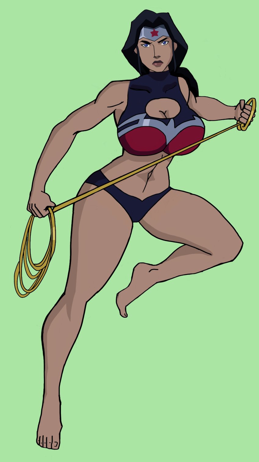 1girls bikini black_hair blue_eyes dc dc_comics dcamu dcuaom diana_prince drawingthings12 female female_only fully_clothed green_background justice_league:_war lasso lasso_of_truth olive_skin solo superheroine tiara wonder_woman wonder_woman_(dcamu) wonder_woman_(series)