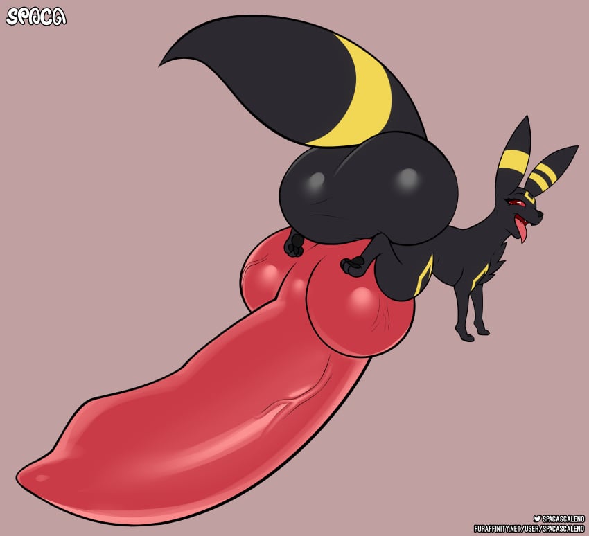 absurd_res animal_genitalia animal_penis balls big_balls big_penis black_body canine_penis eeveelution feral feral_only genitals hi_res huge_balls huge_cock hyper hyper_balls hyper_genitalia hyper_penis laugh male male_only nintendo penis pokémon_(species) pokemon pokemon_(species) red_eyes solo spaca tongue tongue_out umbreon video_games