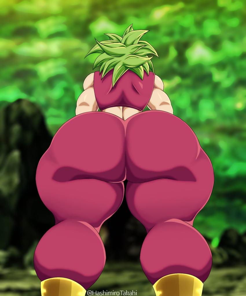 1girls ass ass_up big_ass big_butt clothed clothed_female dat_ass dragon_ball dragon_ball_super female female_only green_hair hashimiro_takahi kefla muscular_female pornography solo